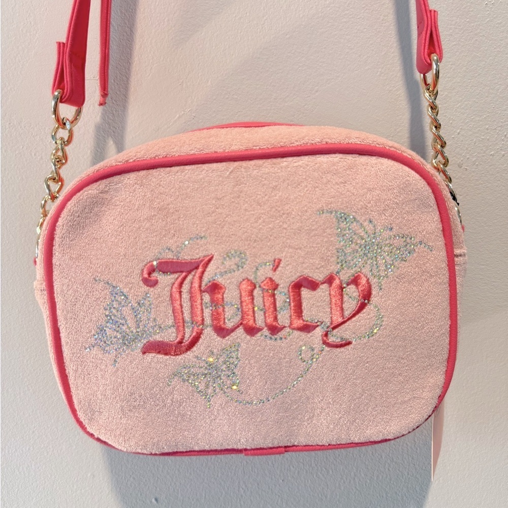 Juicy Couture Pink, Gold and Silver Rhinestone Butterfly Crossbody Bag New